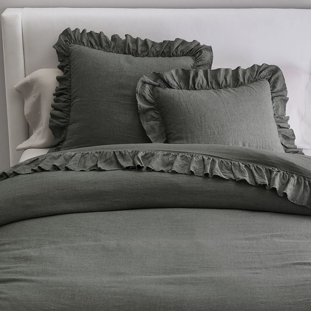 Pottery Barn Belgian Flax Linen bed set charcoal grey